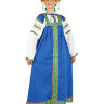 Русский народный костюм "Забава" женский льняной синий сарафан и блузка