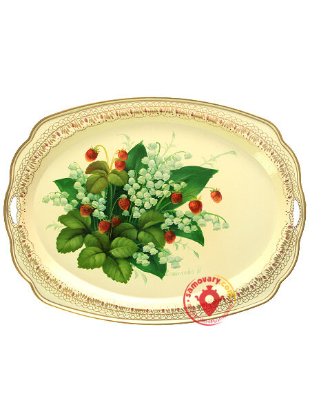 Поднос "Ландыши и земляника", овал с фигурным краем, арт. 8172