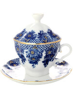 Чашка чайная с крышечкой и блюдцем форма Подарочная-2 рисунок Гирлянда Императорский фарфоровый завод