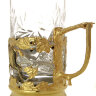Подстаканник Златоуст позолоченный - Набор для чая "Кабан" (ложка, тарелка, хрусталь)