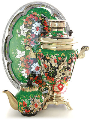 Набор самовар электрический 3 литра с художественной росписью "Ромашки на зеленом фоне", арт. 130479